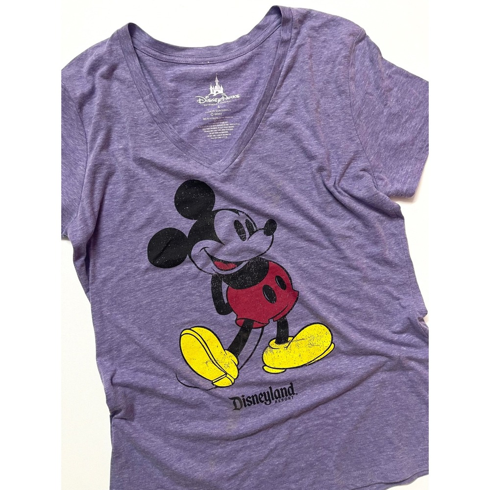 Disney Parks Disneyland Resort Mickey Mouse Purple V-Neck Graphic T-Shirt Large